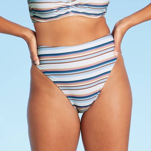 Shade & Shore™ High Waist Extra High Leg Extra Cheeky Bikini Bottom-Multi Stripe - Picture 1 of 7